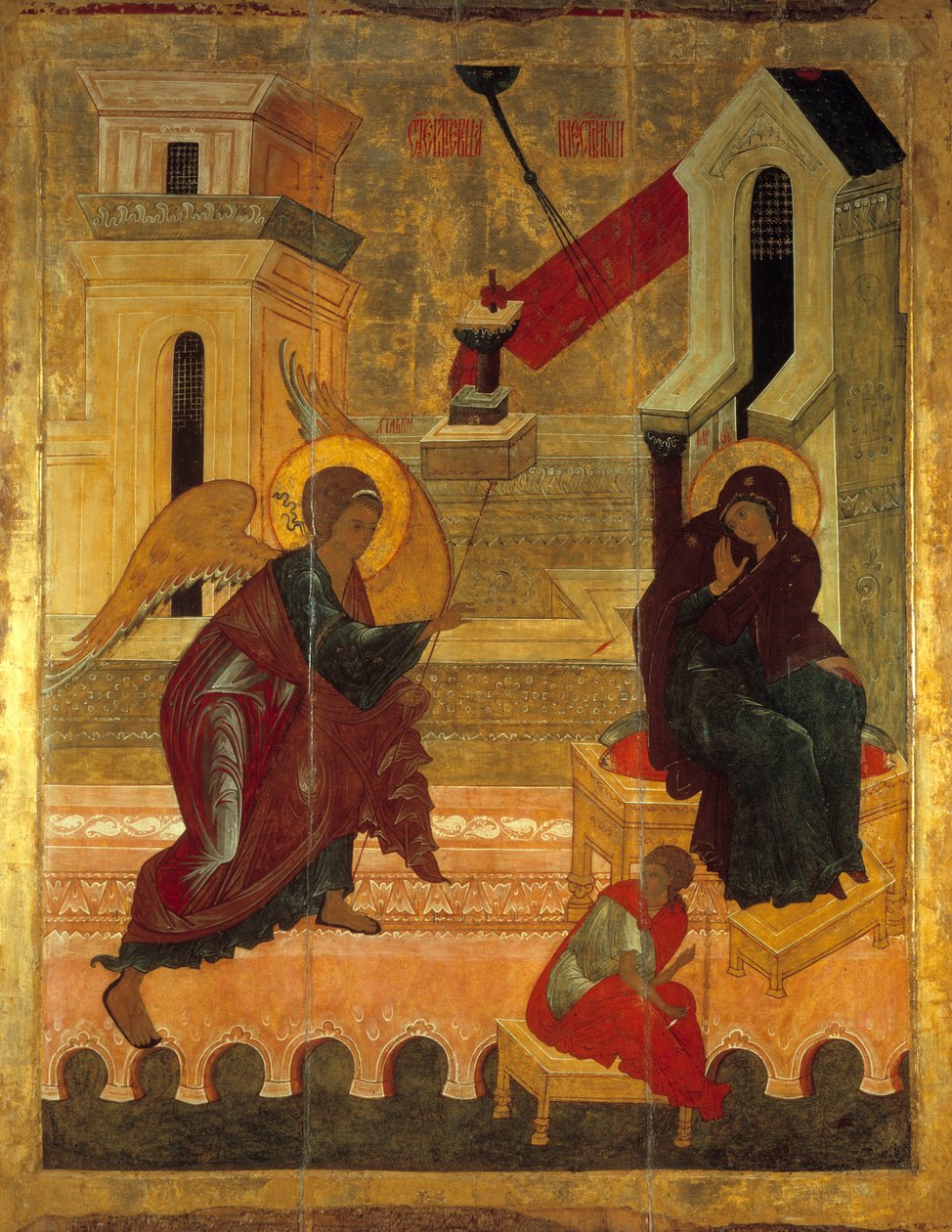 Az Angyali üdvözlet orosz ikon 1560-ból. Oroszország. Solonsky kolostor. alkotó: School Russian