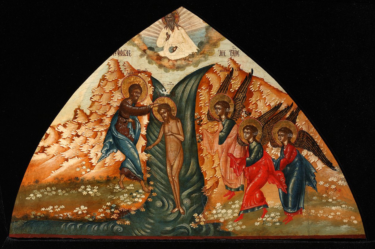 Krisztus keresztsége - orosz ikon - a 19. század közepe. - Tempera a panelen - Privát gyűjtemény alkotó: School Russian