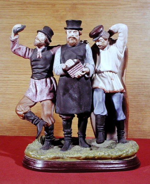 Három részeg muzsik, a moszkvai Gardner-gyár készítette, 1860-70 körül (porcelán). alkotó: School Russian