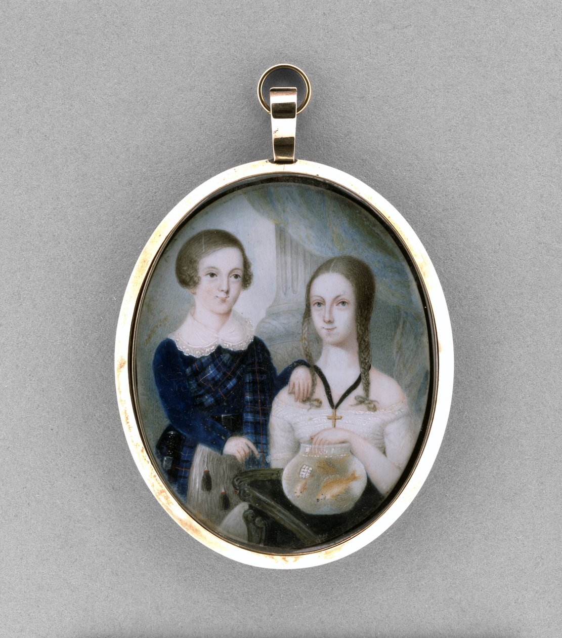 Egy testvérpár portréja, 1840 körül (akvarell elefántcsonton alkotó: Scottish School