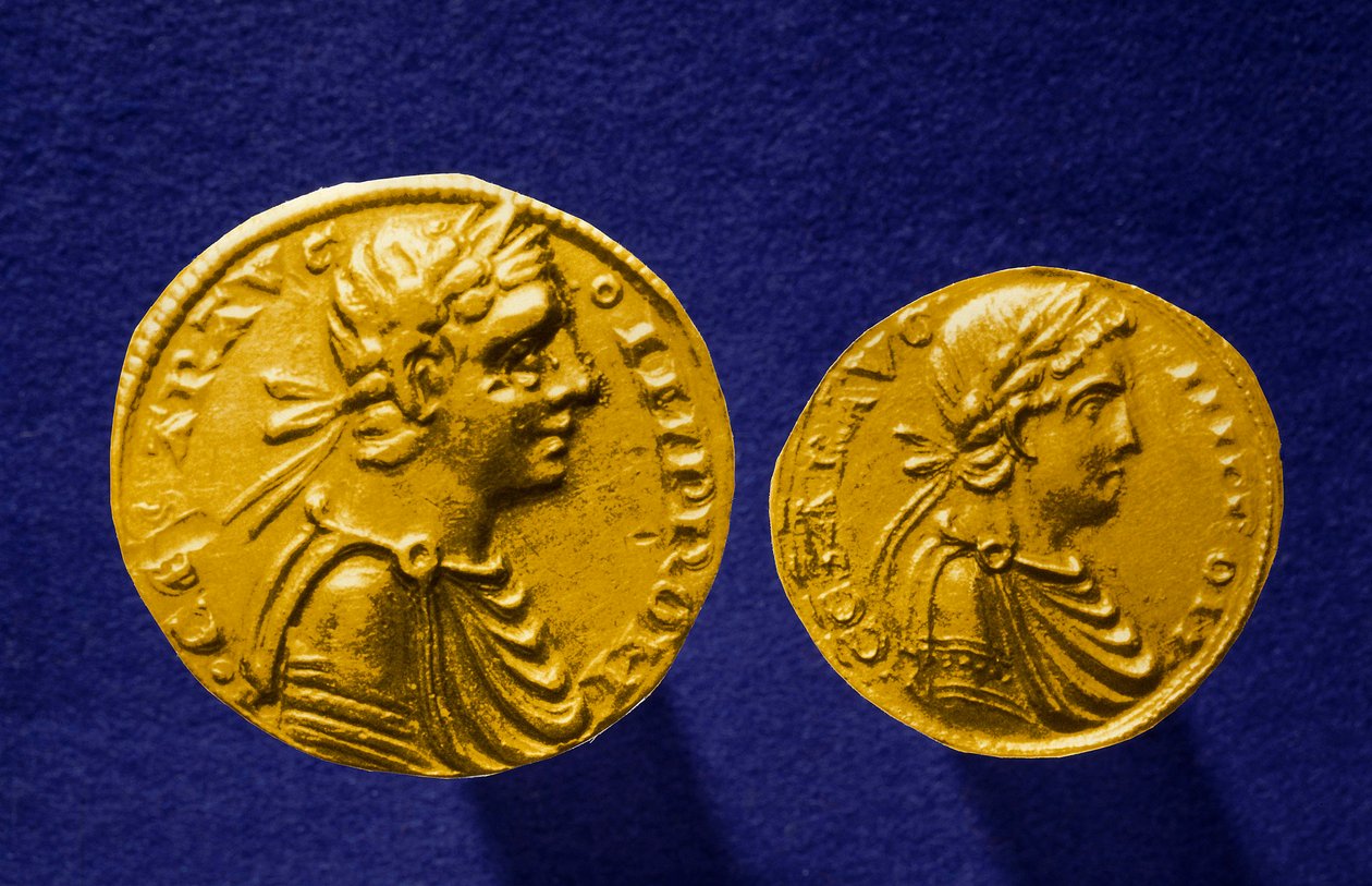 Szicília aranyérméi Hohenstaufen (1194-1250) német császár II. Frigyes képmásával. 1231 Magángyűjtemény alkotó: School Sicilian