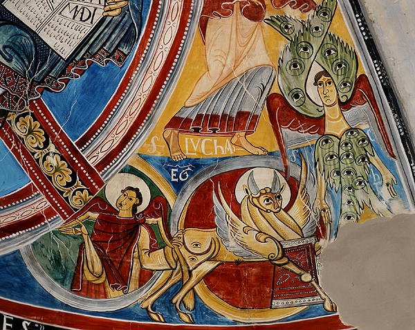 Szent Lukács evangélikus jelképe, a 12. századi eredeti másolata (freskó) alkotó: School Spanish