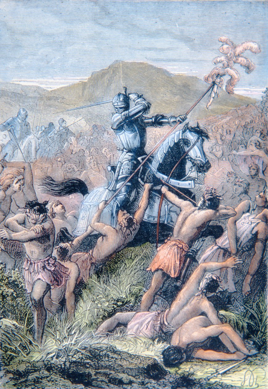 Hernan Cortes az otumbai csatában, Mexikóban alkotó: School Spanish