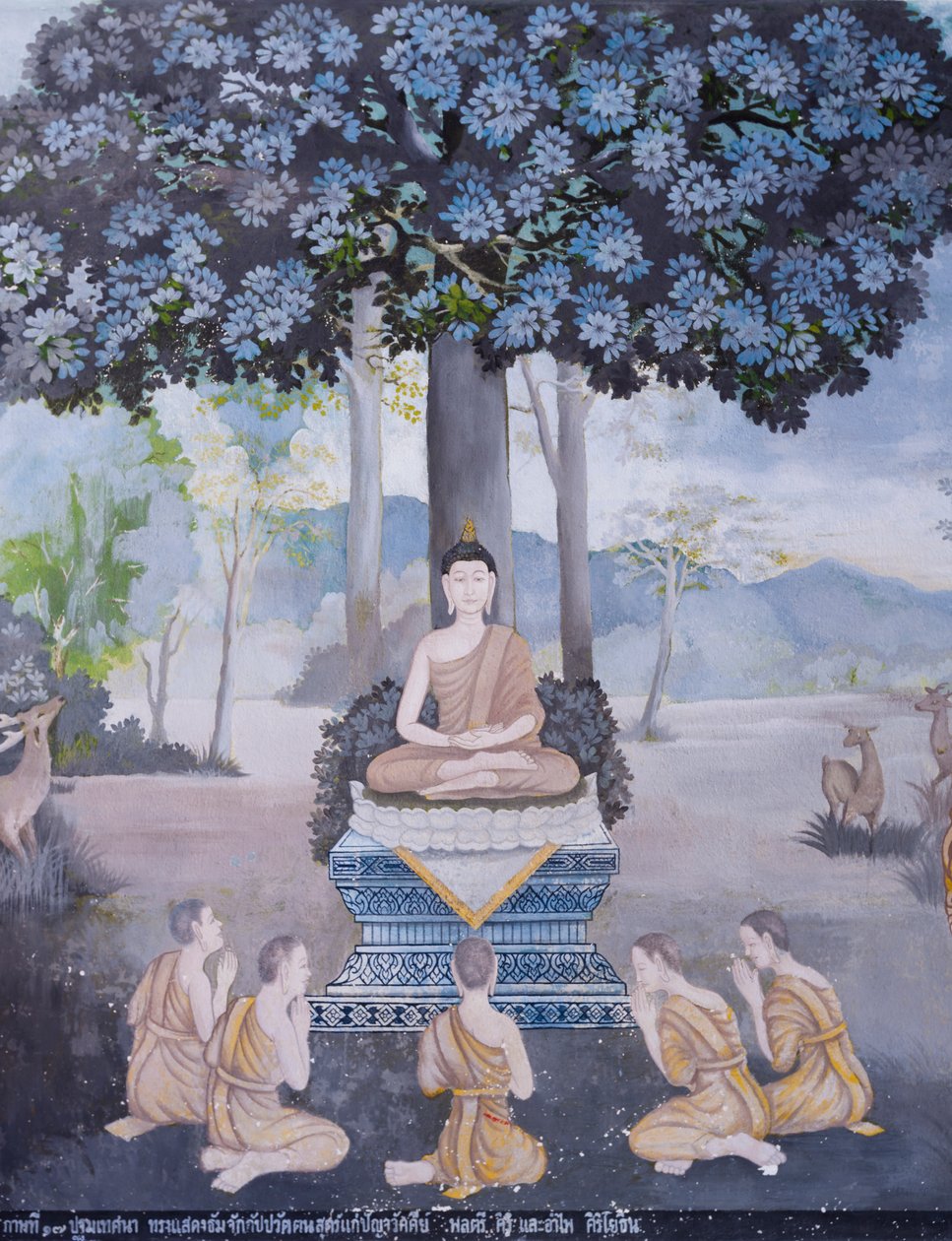 Freskó, amely Buddha életének egy jelenetét ábrázolja, Wat Phra That Doi Suthep templom (freskó) alkotó: School Thai