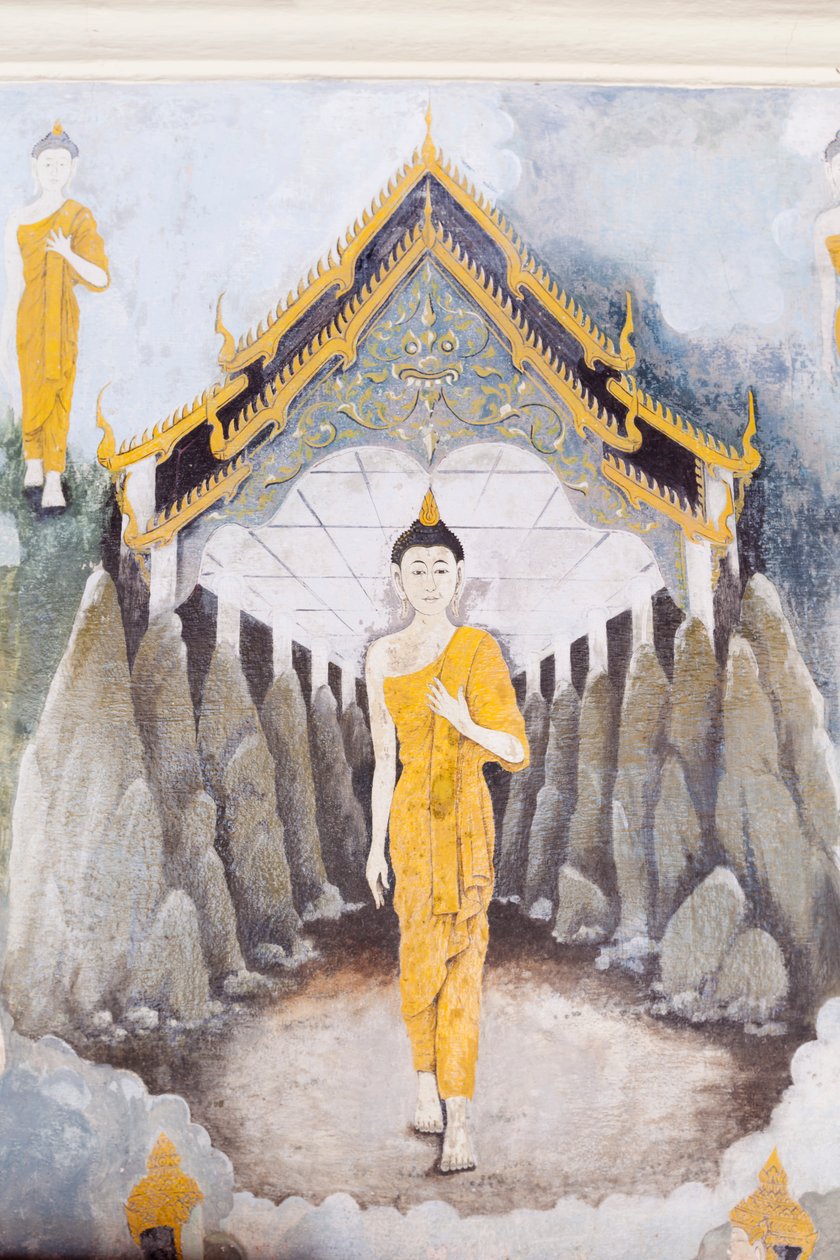 Freskó, amely Buddha életének egy jelenetét ábrázolja, Wat Phra That Doi Suthep templom (freskó) alkotó: School Thai