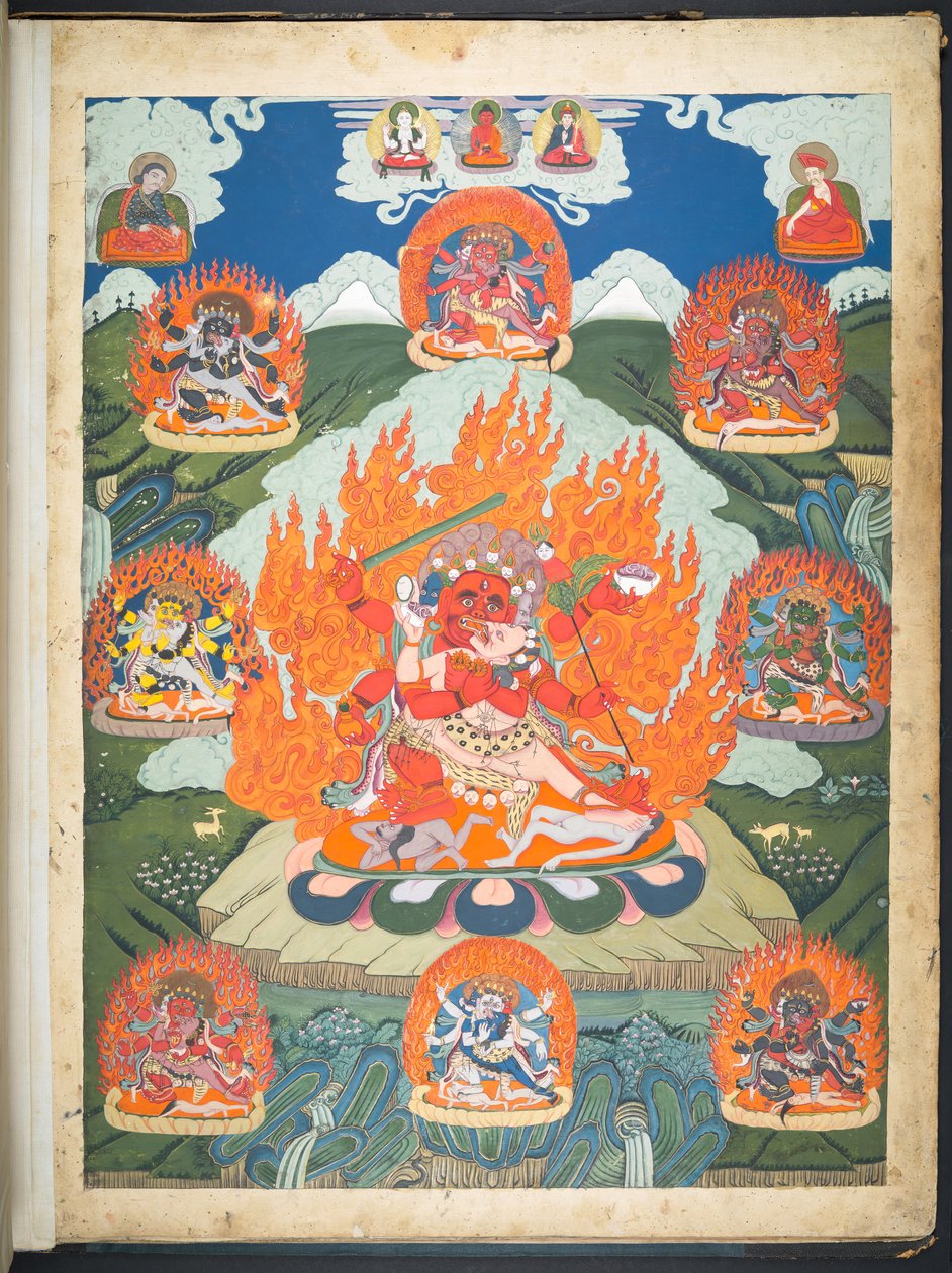 Hozzáadás. Vagy. 3047  Egy 12 tibeti isteneket ábrázoló rajz egyike egy tibeti művésztől, valószínűleg Lhászában, 1800 körül    (guache papíron) alkotó: School Tibetan