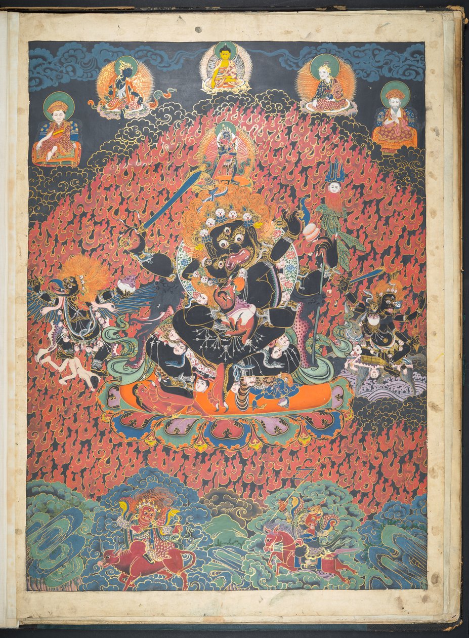 Hozzáadás. Vagy. 3049 Az egyik 12 tibeti isteneket ábrázoló rajz egyike egy tibeti művésztől, valószínűleg Lhászában, 1800 körül    (guache papíron) alkotó: School Tibetan