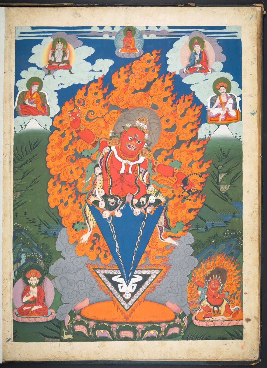 Hozzáadás. Vagy. 3052  Egy 12 tibeti isteneket ábrázoló rajz egyike egy tibeti művésztől, valószínűleg Lhászában, 1800 körül    (guache papíron) alkotó: School Tibetan