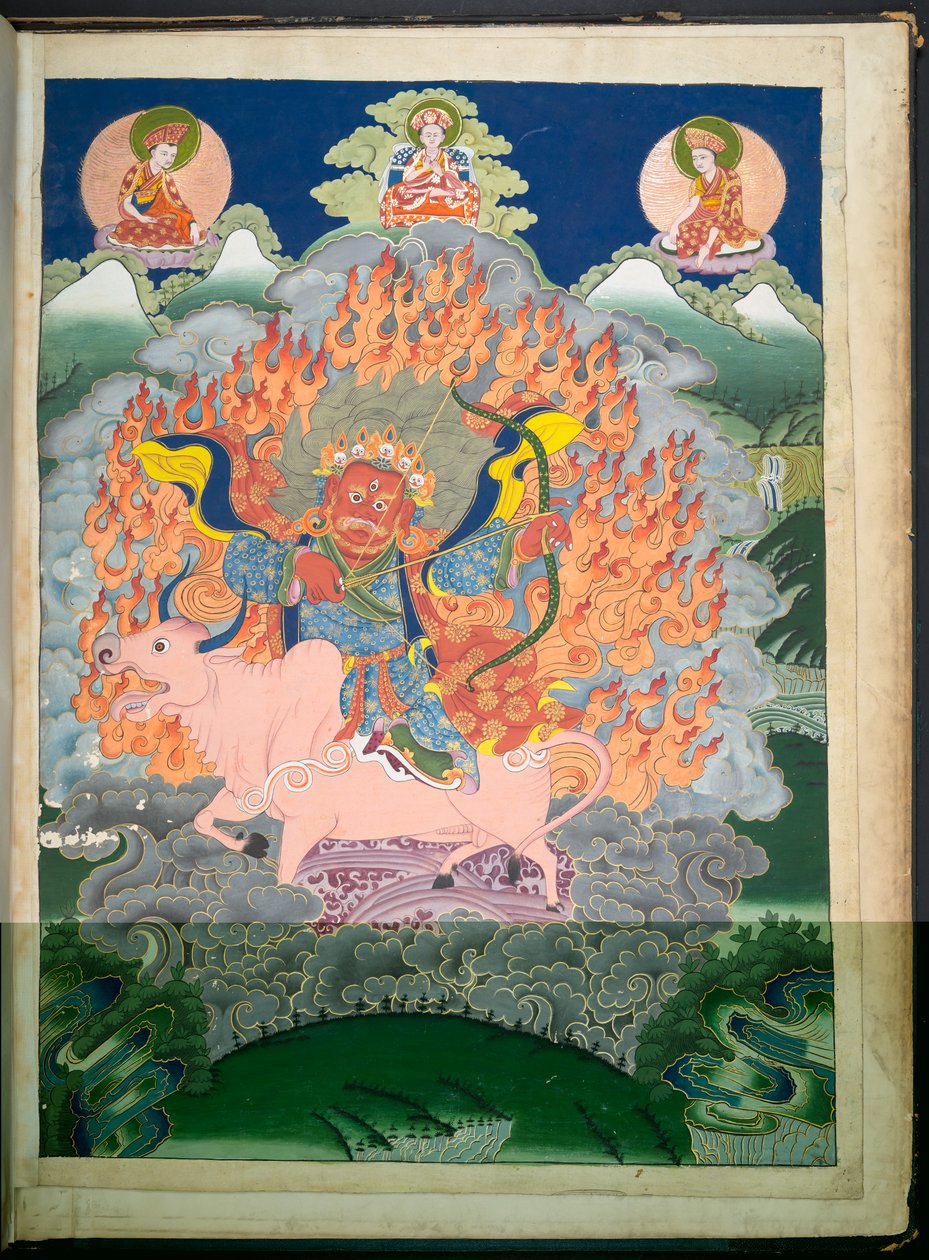 Hozzáadás. Vagy. 3054    Egy 12 tibeti isteneket ábrázoló rajz egyike egy tibeti művésztől, valószínűleg Lhászában, 1800 körül    (guache papíron) alkotó: School Tibetan