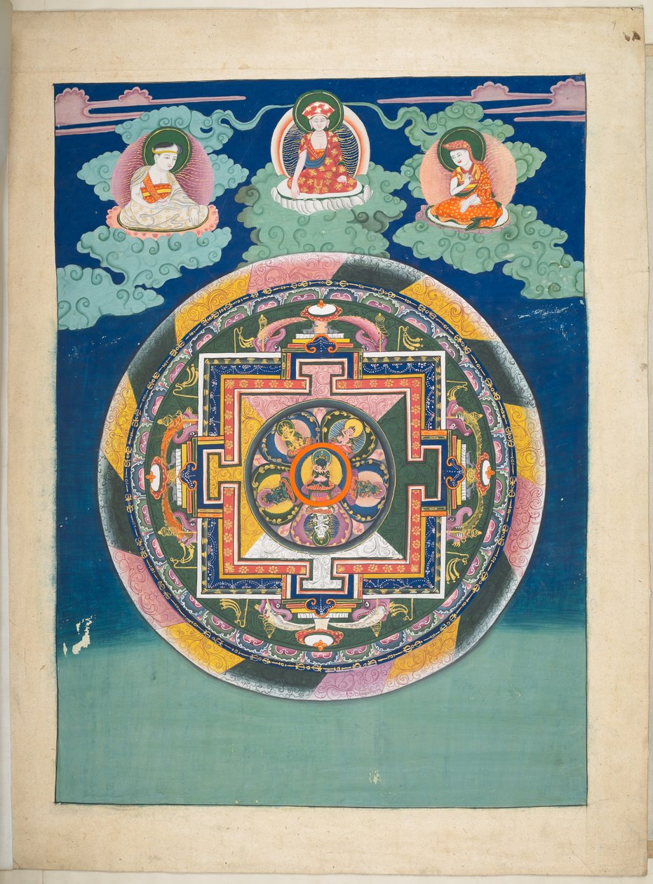 Hozzáadás. Vagy. 3055  Egy 12 rajz egyike, amelyek tibeti isteneket ábrázolnak egy tibeti művésztől, valószínűleg Lhászában, 1800 körül    (guache papíron) alkotó: School Tibetan