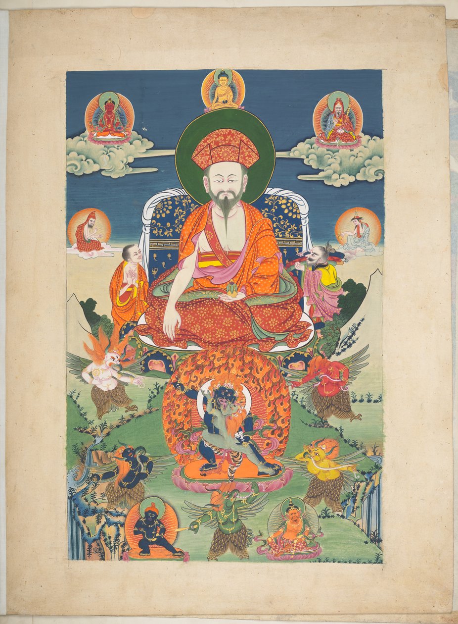 Hozzáadás. Vagy. 3056  Egy 12 rajz egyike, amelyek tibeti isteneket ábrázolnak egy tibeti művésztől, valószínűleg Lhászában, 1800 körül    (guache papíron) alkotó: School Tibetan