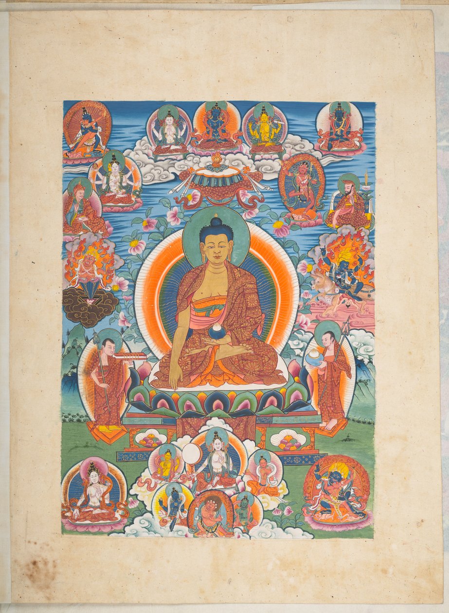 Hozzáadás. Vagy. 3057  Egy 12 rajz egyike, amelyek tibeti isteneket ábrázolnak egy tibeti művésztől, valószínűleg Lhászában, 1800 körül    (guache papíron) alkotó: School Tibetan