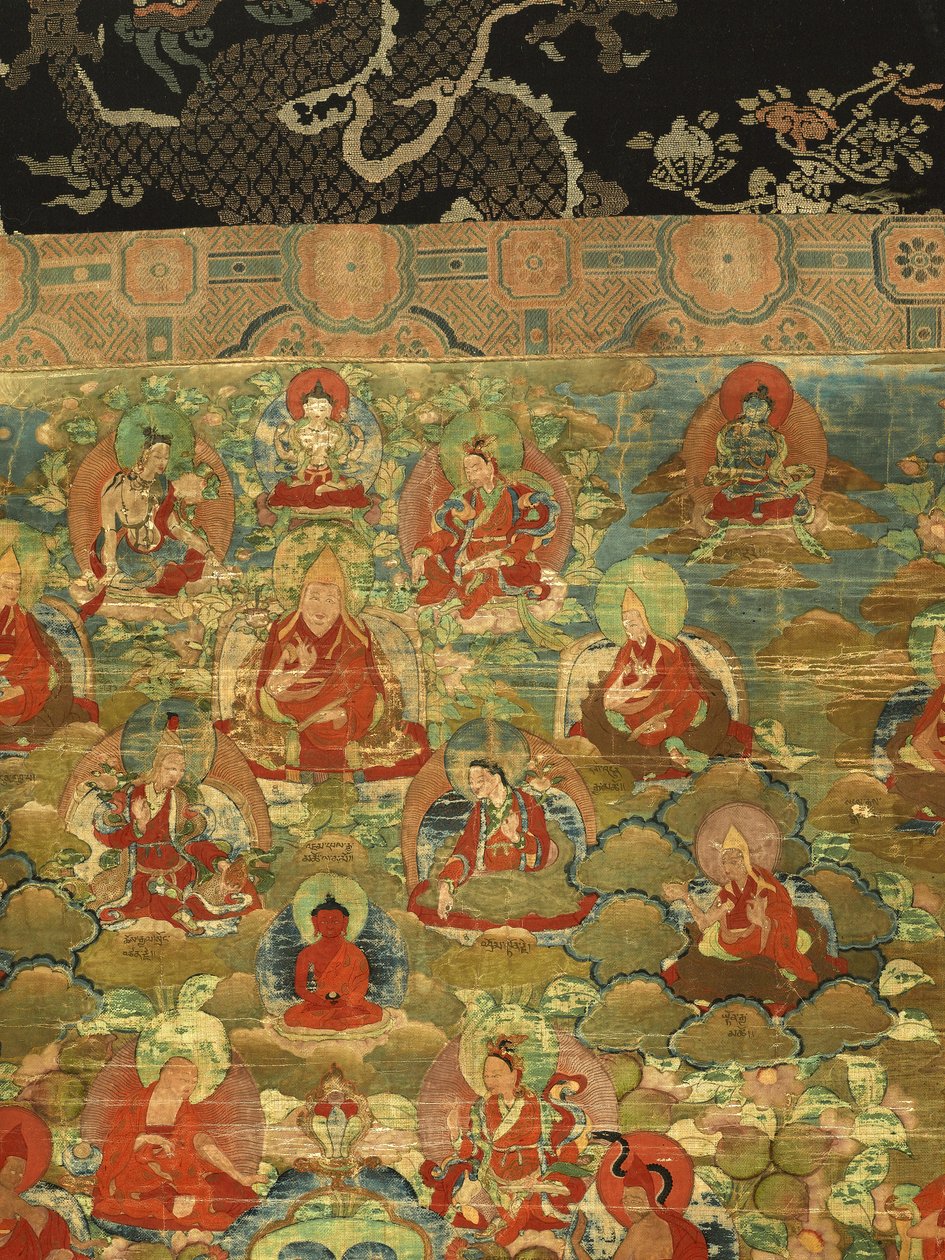 Részlet a harmadik pancsen láma Losan Penden Yeshe-ről (guache a ruhán) alkotó: School Tibetan