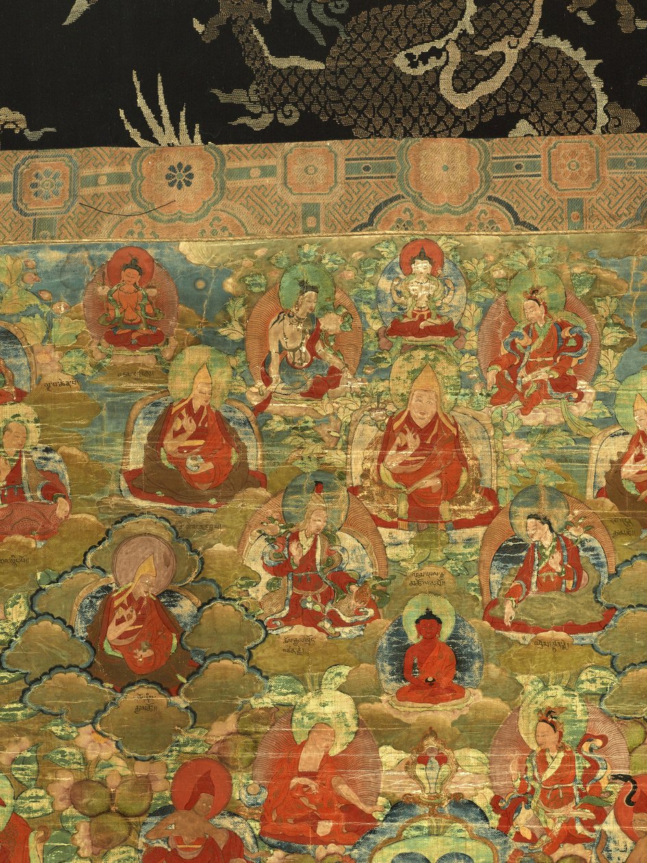 A harmadik pancsen láma Losan Penden Yeshe részlete (gouache a ruhán) alkotó: School Tibetan