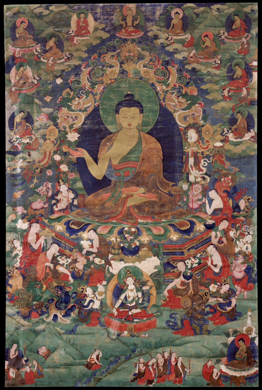 Shakyamuni Buddha - Tibeti kultúra - 18. század - Ásványi pigment a pamuton - 70,5x47 - Rubin Művészeti Múzeum, New York alkotó: School Tibetan