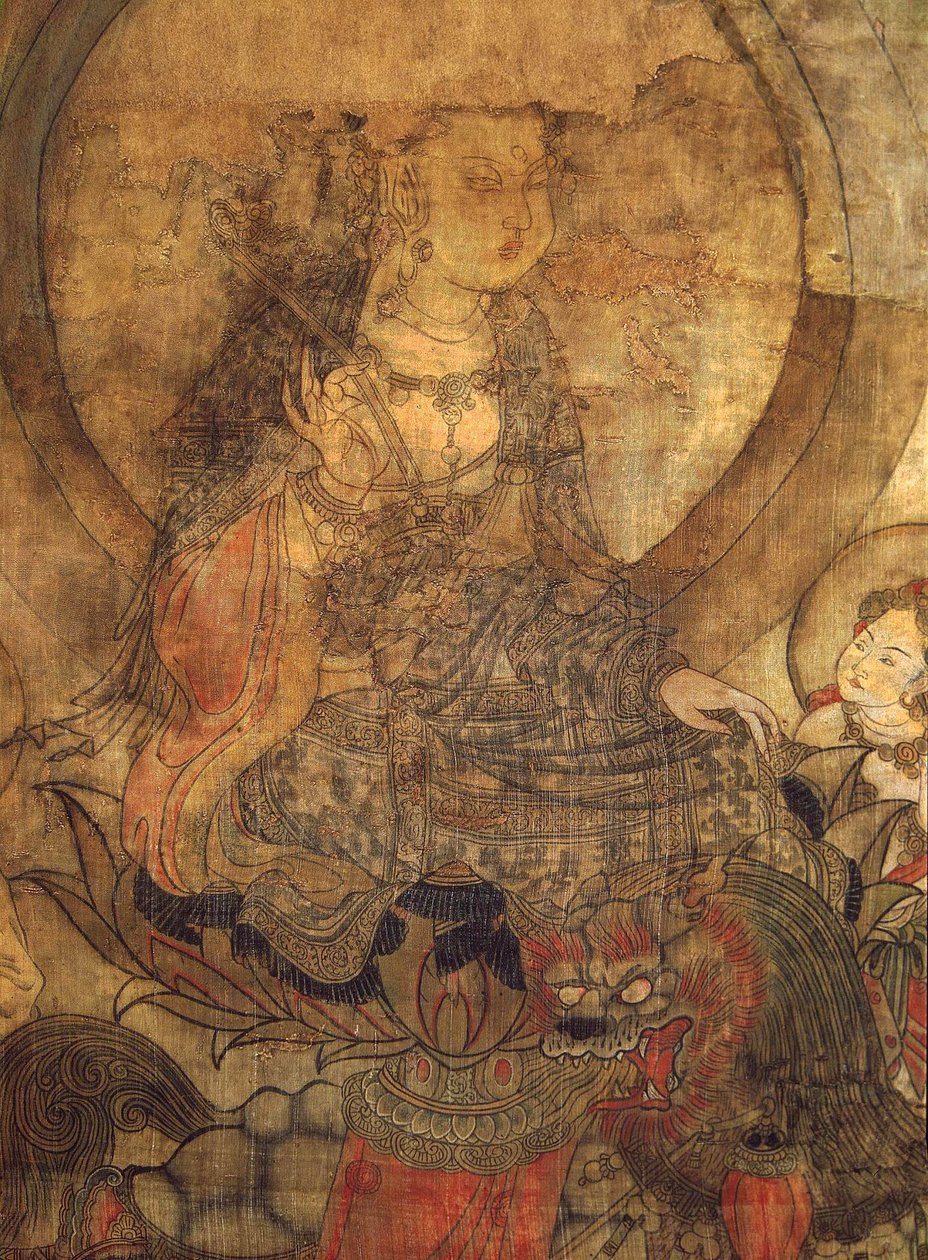 Tibeti kultúra: Manjushri (manjusri). Selyem tinta, mérete: 96x60 alkotó: School Tibetan
