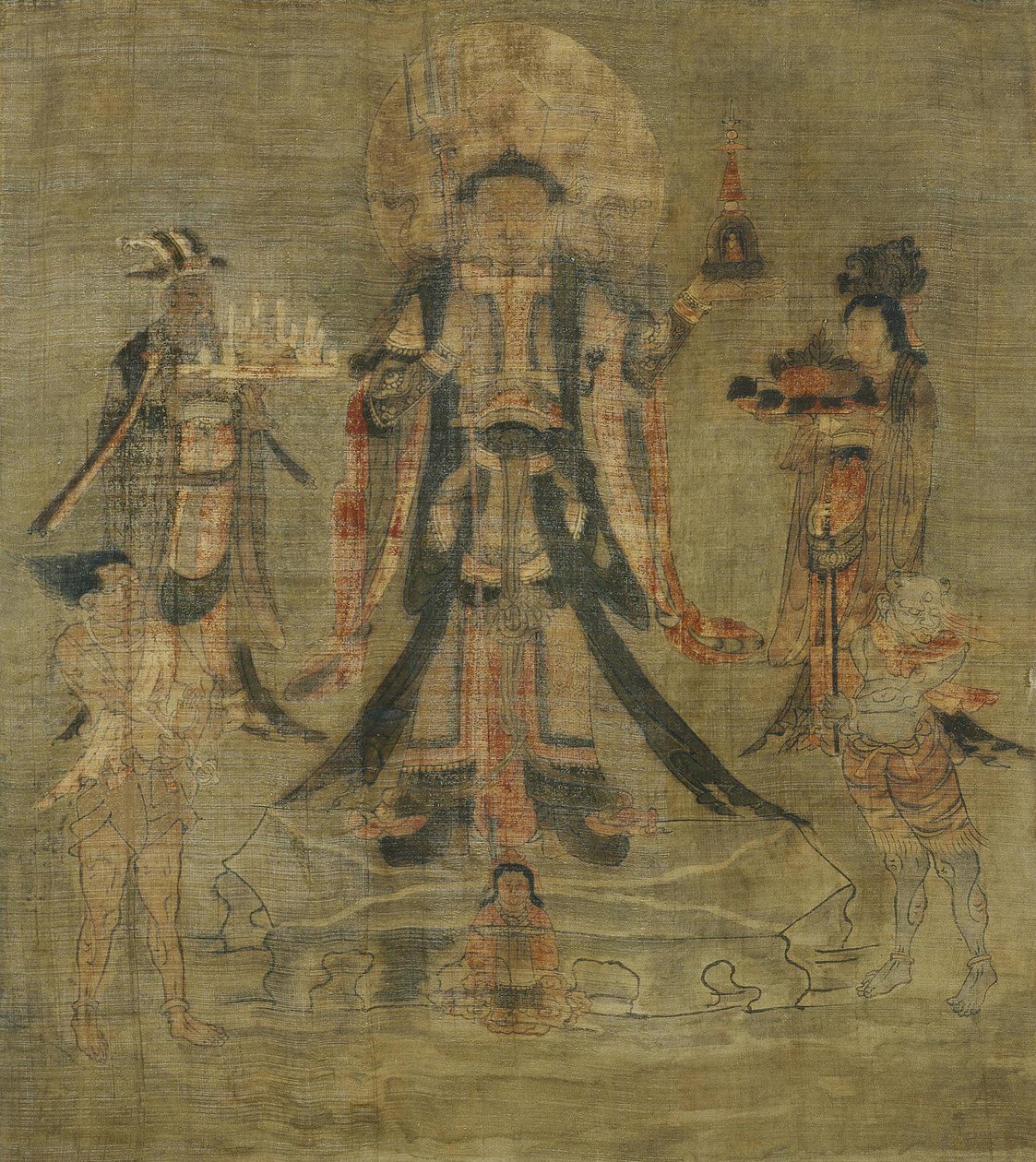 Tibeti kultúra: Vaisravana Bishamonten, Észak Őre. Selyem tinta, mérete: 62,5x53 alkotó: School Tibetan
