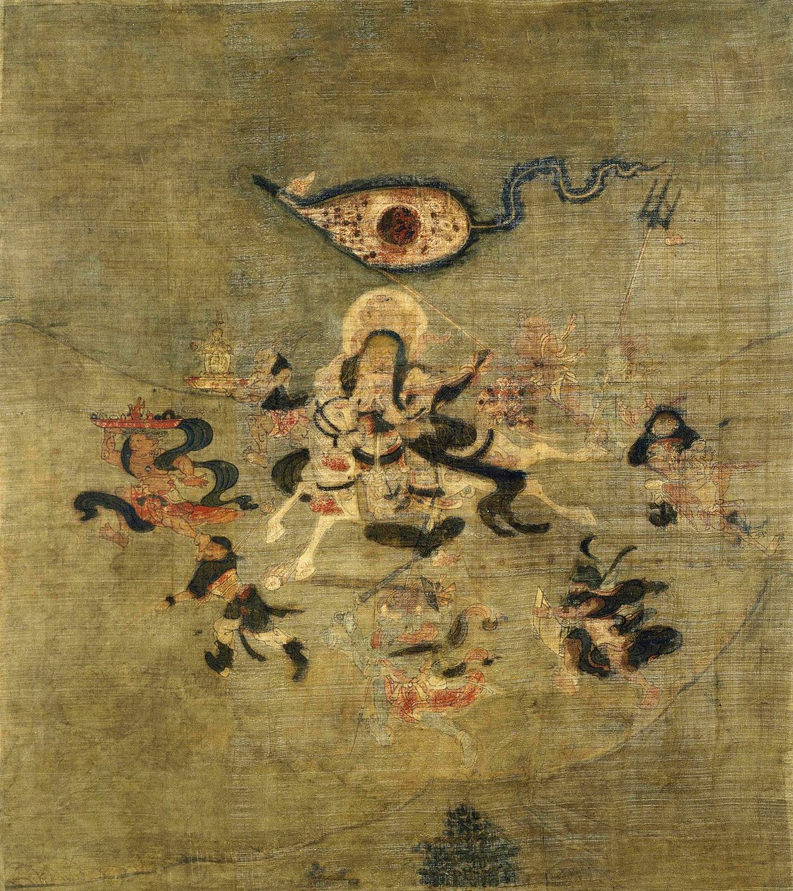 Tibeti kultúra: Vaisravana Bishamonten, Észak Őre. Tempera selyemen, mérete: 61,5x55 alkotó: School Tibetan