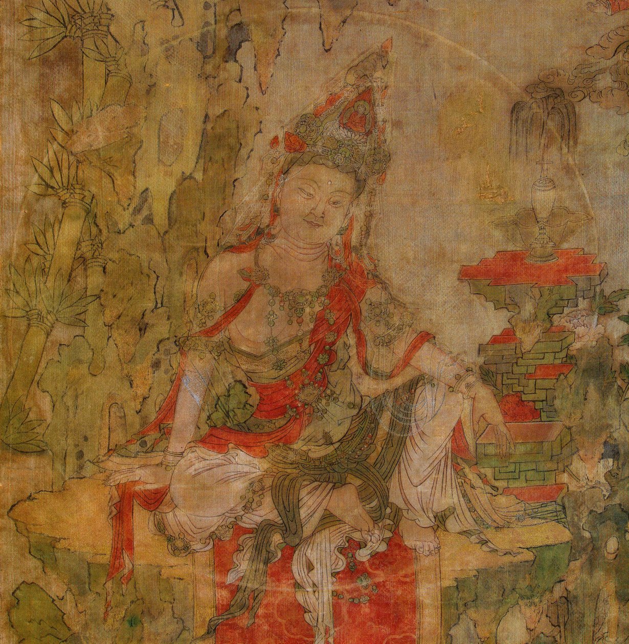 Tibeti kultúra: Víz és Hold Kuan-Yin (Guanyin). Tempera selyemen, méret: 101,5x59,5, 12. század eleje, Állami Ermitázs, Szentpétervár alkotó: School Tibetan