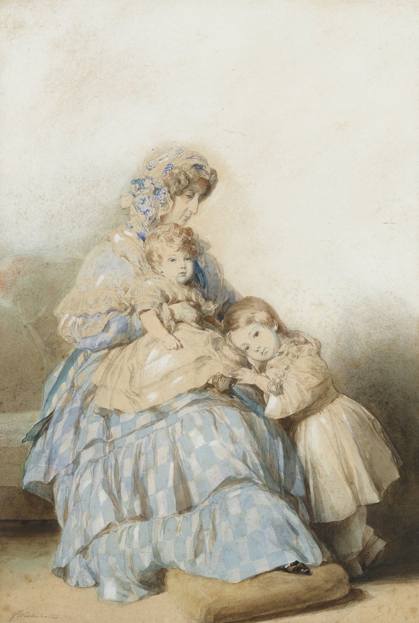 Maria Amália francia királynő, Lajos herceg, Nemours hercege gyermekeivel, 1845 alkotó: School of Franz Xaver Winterhalter