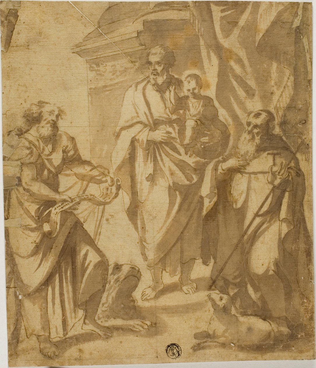 Szent József és Krisztus gyermeke, Szent Márkkal és Antallal alkotó: School of Guido Reni