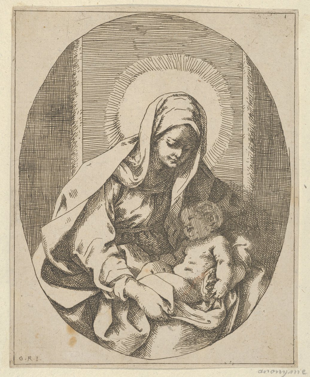 A csecsemő Krisztust ölében tartó Szűzanya, ovális kompozíció, Reni után, 1620-50., 1620-50. alkotó: School of Guido Reni