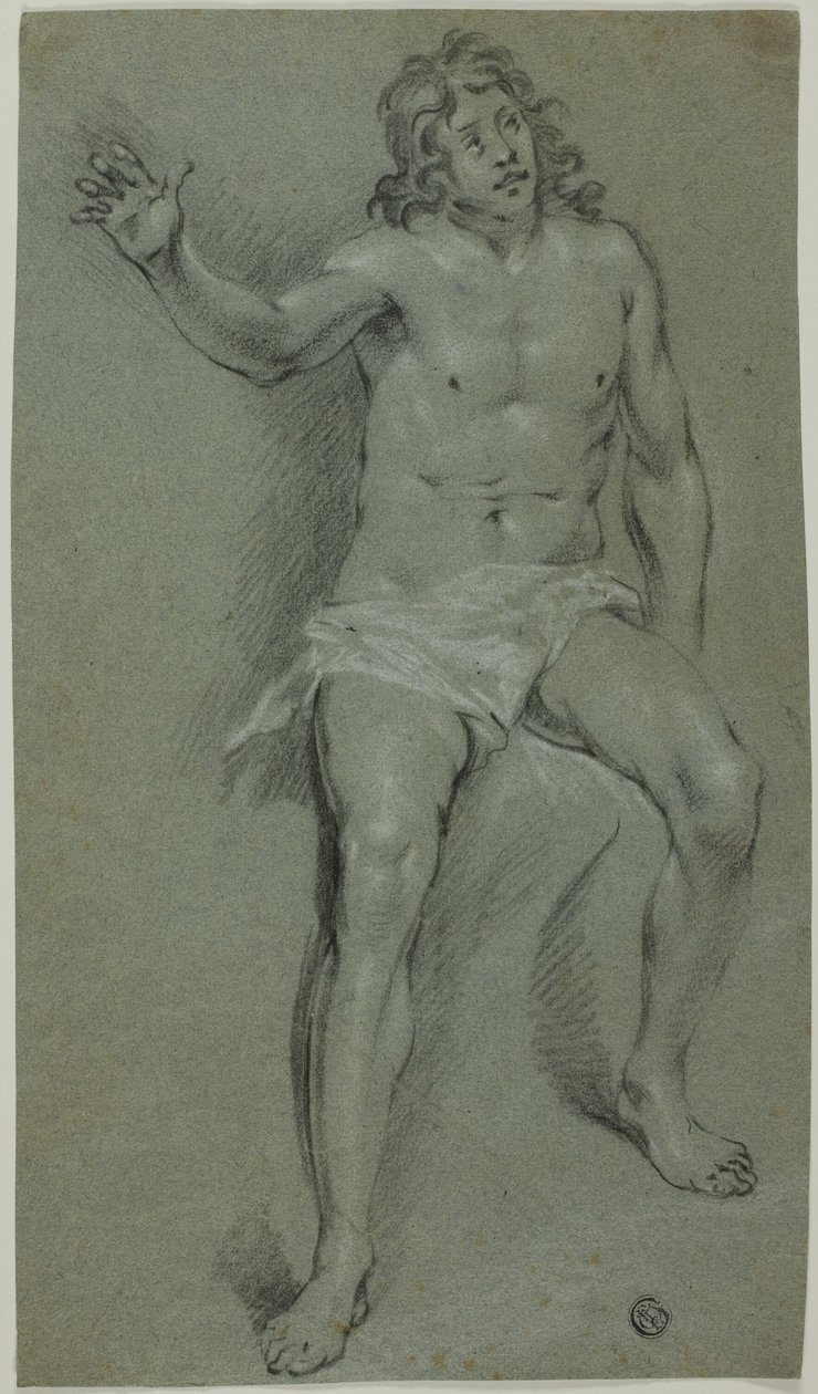 Ülő férfiakt (recto); kéz és fiúfej vázlatai (verso) alkotó: School of Rembrandt van Rijn