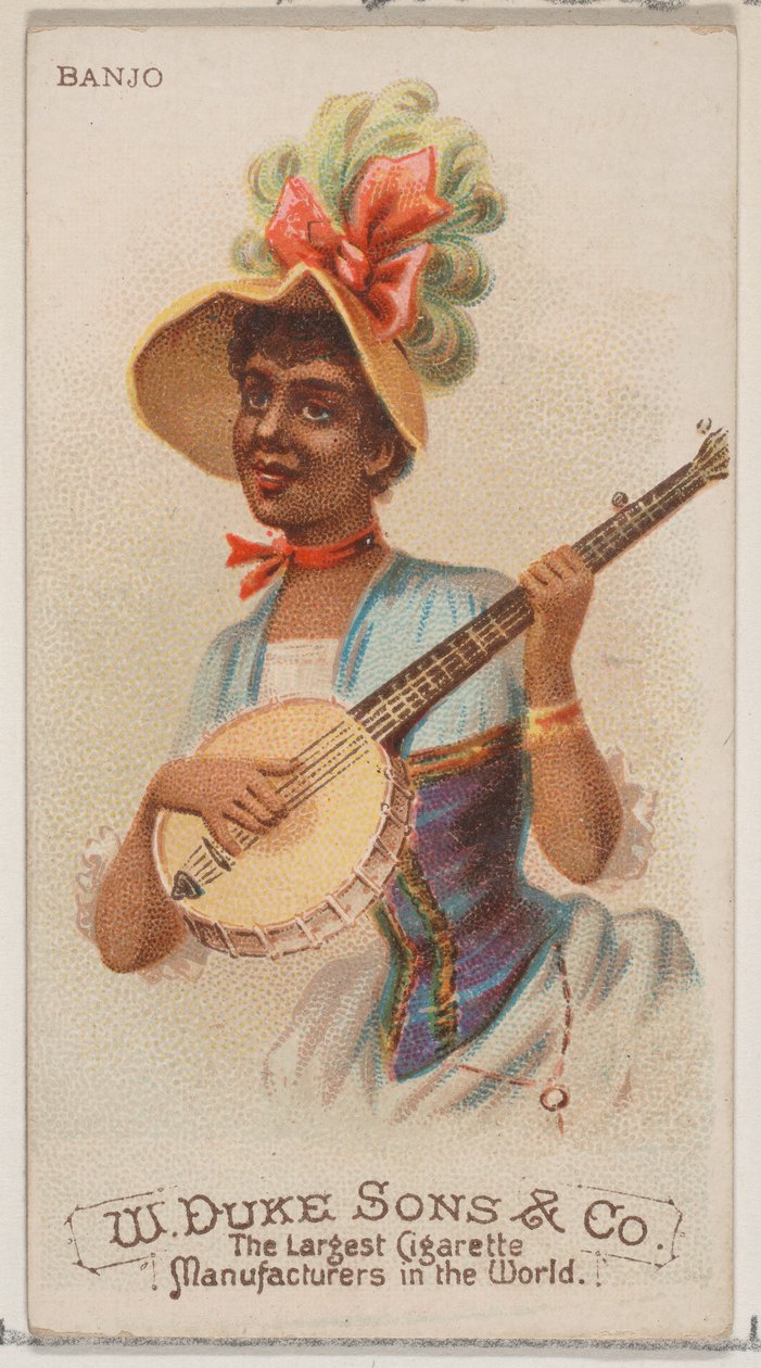 Banjo, az N82 hangszerek sorozatból Duke márkájú cigarettákhoz, 1888., 1888. alkotó: Schumacher and Ettlinger