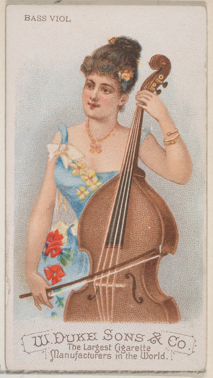 Bass Viol, az N82 hangszerek sorozatból, Duke márkájú cigarettákhoz, 1888., 1888. alkotó: Schumacher and Ettlinger