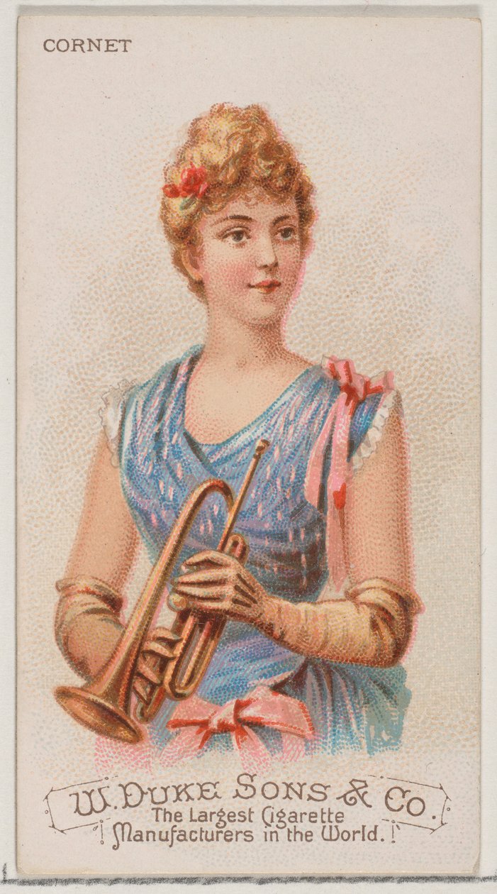 Cornet, a Musical Instruments N82 sorozatból, Duke márkájú cigarettákhoz, 1888., 1888. alkotó: Schumacher and Ettlinger
