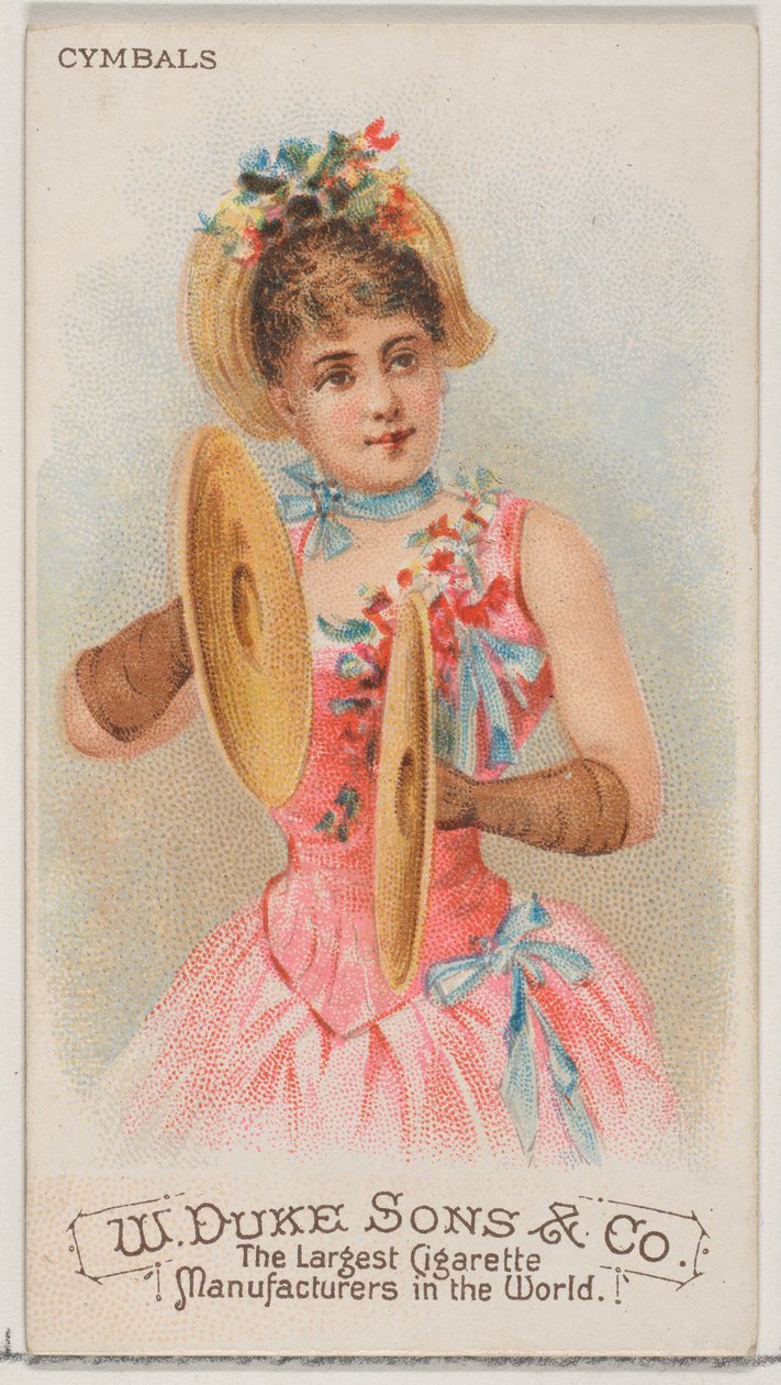 Cimbálok, az N82-es hangszerek sorozatból, Duke márkájú cigarettákhoz, 1888., 1888. alkotó: Schumacher and Ettlinger