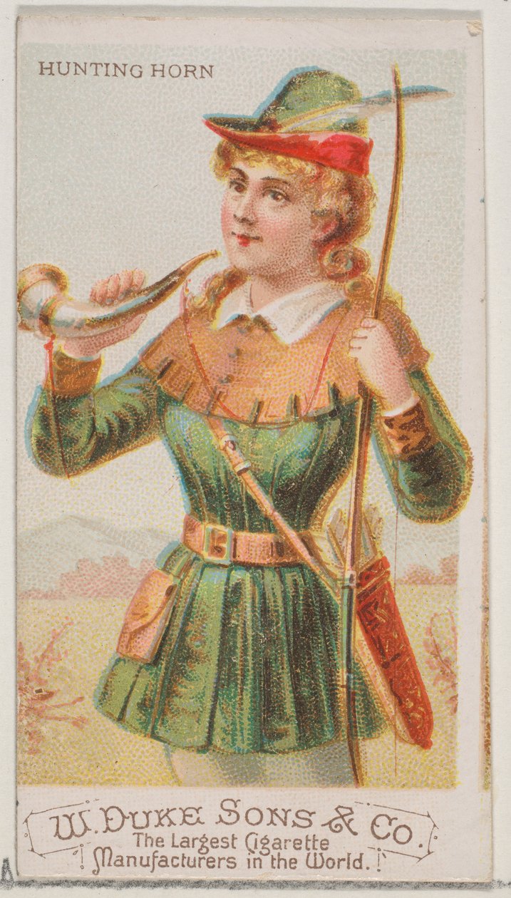Hunting Horn, a Hangszerek sorozatból, N82 Duke márkájú cigarettákhoz, 1888., 1888. alkotó: Schumacher and Ettlinger