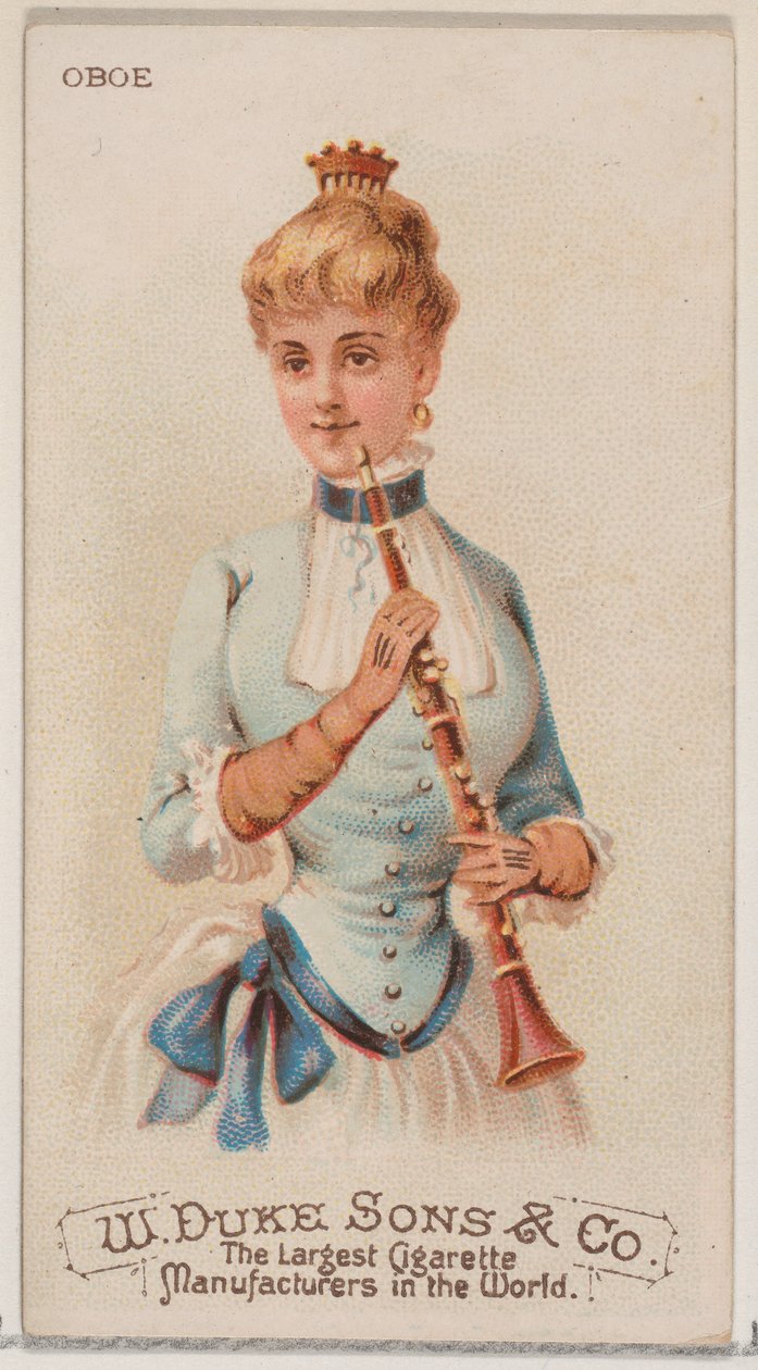 Oboa, az N82 hangszerek sorozatból Duke márkájú cigarettákhoz, 1888., 1888. alkotó: Schumacher and Ettlinger