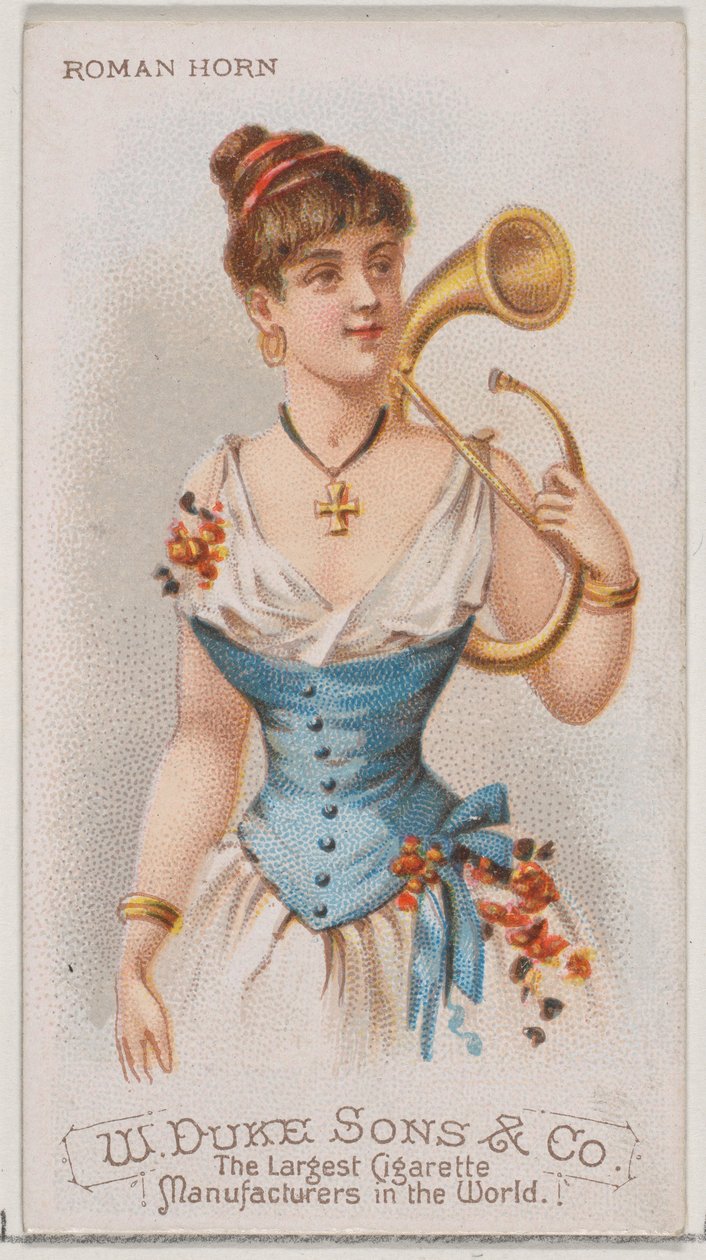 Roman Horn, az N82 hangszerek sorozatból, Duke márkájú cigarettákhoz, 1888., 1888. alkotó: Schumacher and Ettlinger