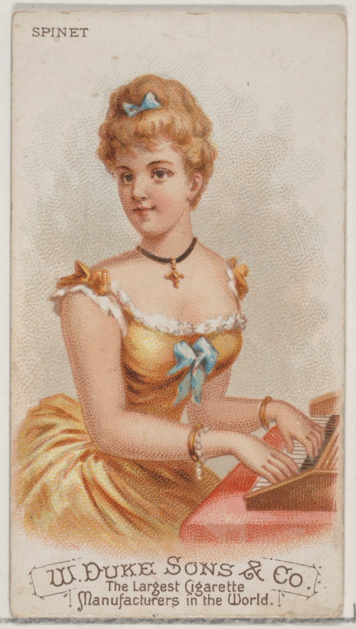 Spinet, az N82 hangszerek sorozatból, Duke márkájú cigarettákhoz, 1888., 1888. alkotó: Schumacher and Ettlinger