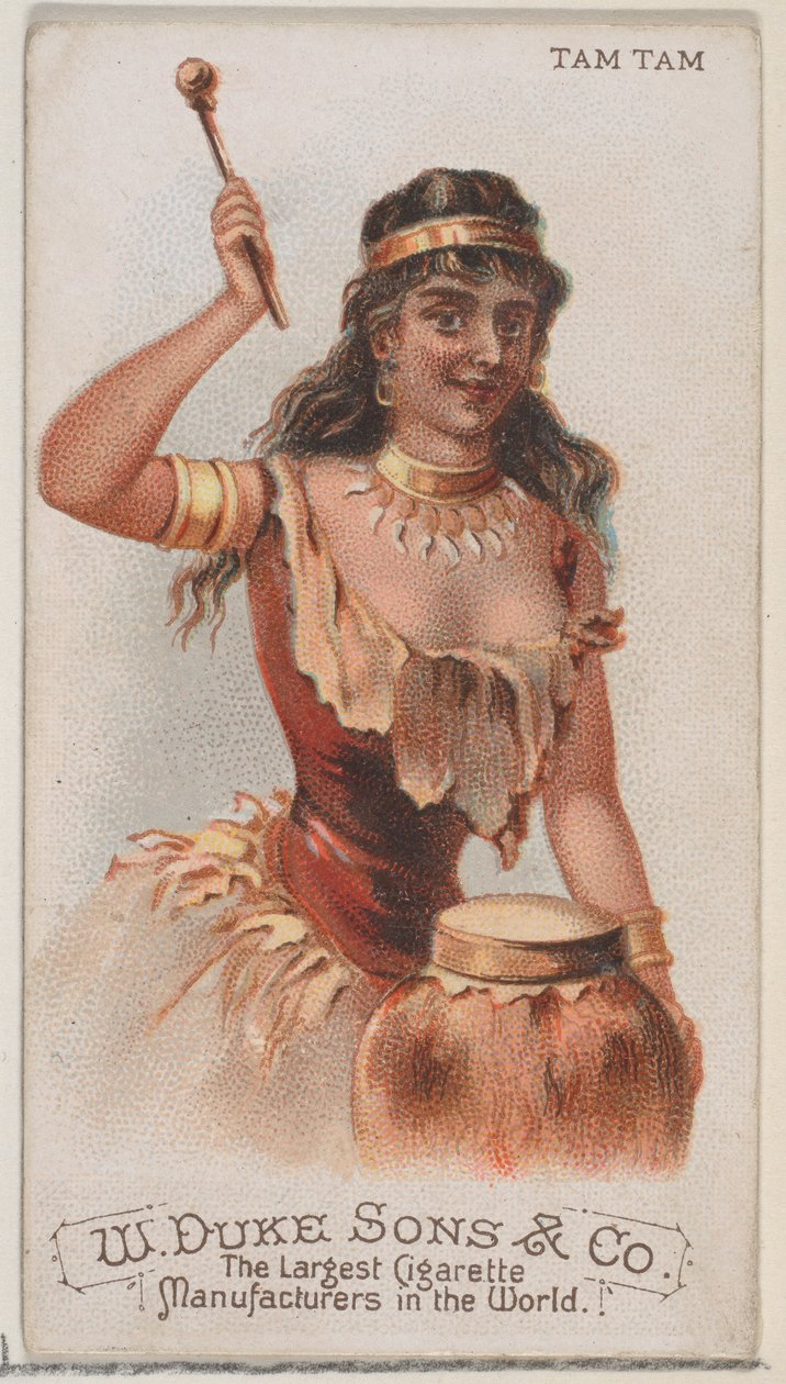 Tam Tam, az N82 hangszerek sorozatból, Duke márkájú cigarettákhoz, 1888., 1888. alkotó: Schumacher and Ettlinger