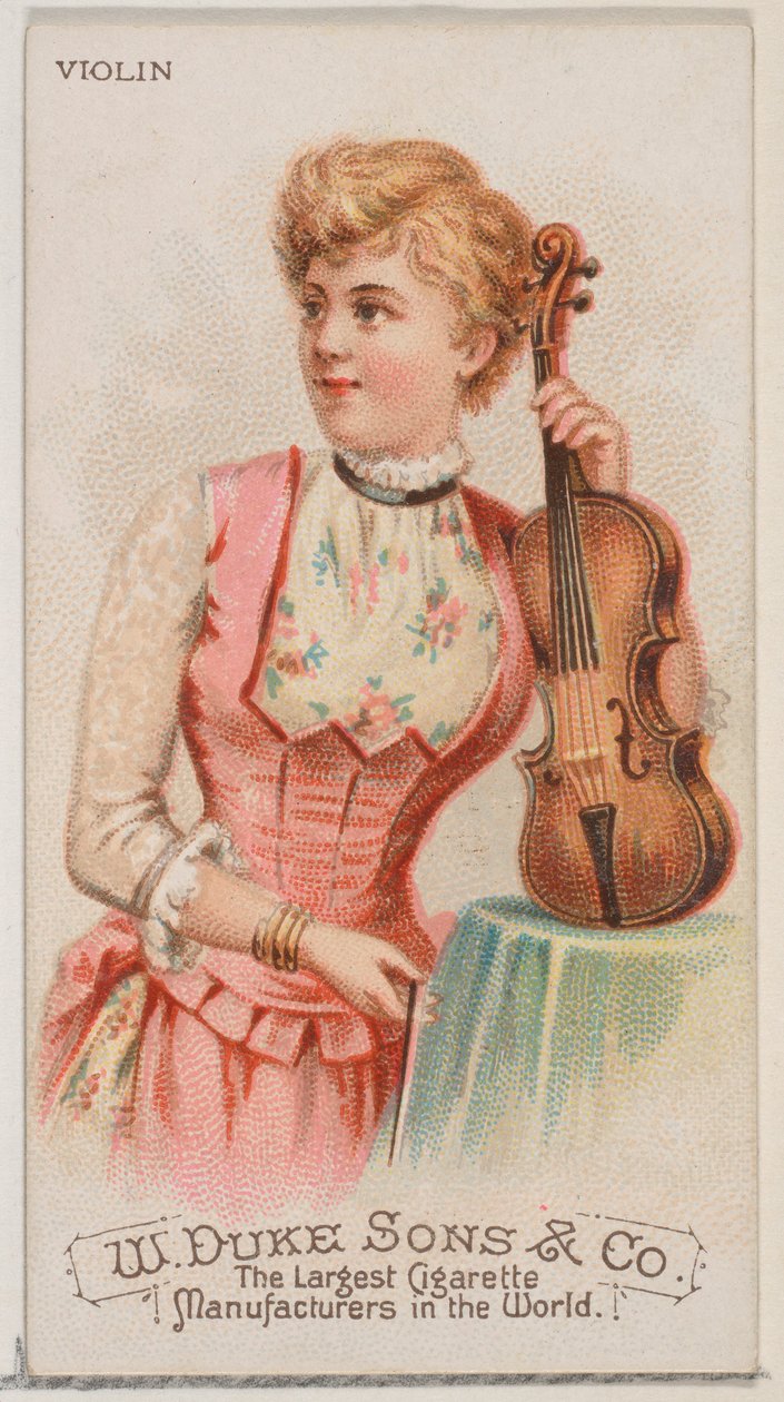 Hegedű, az N82 hangszerek sorozatból Duke márkájú cigarettákhoz, 1888., 1888. alkotó: Schumacher and Ettlinger