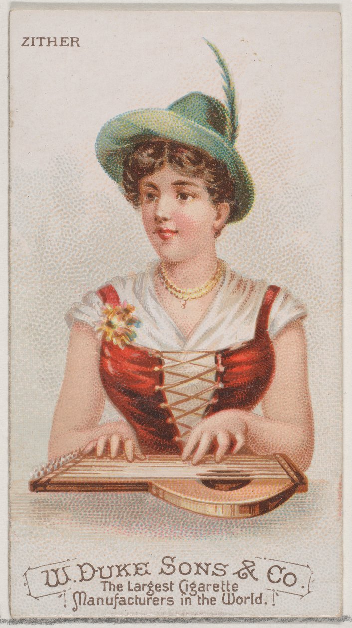 Citera, az N82 hangszerek sorozatból Duke márkájú cigarettákhoz, 1888., 1888. alkotó: Schumacher and Ettlinger