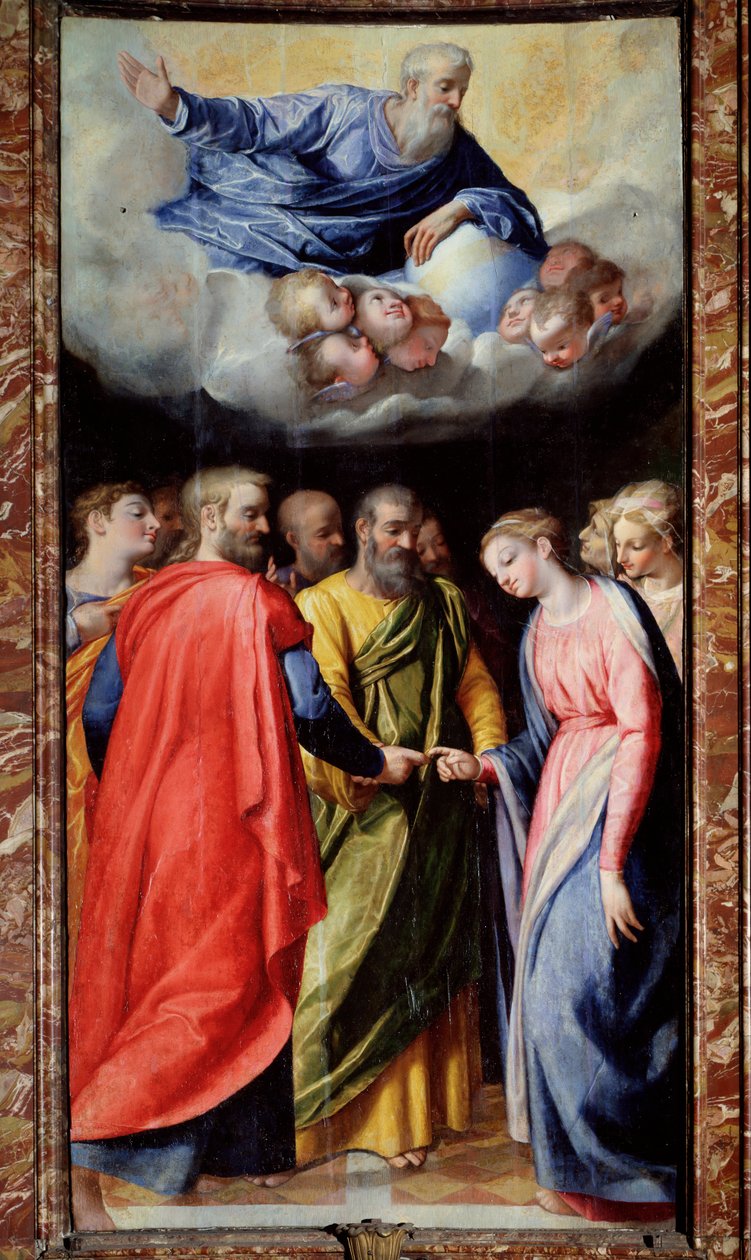 A Szűz házassága Scipione Pulzone il Gaetano (1550-1598) és Giuseppe Valeriano (1542-1606) festménye 1584-1588 Róma, Gesu templom, Madonna della Strada kápolna alkotó: Scipione Pulzone