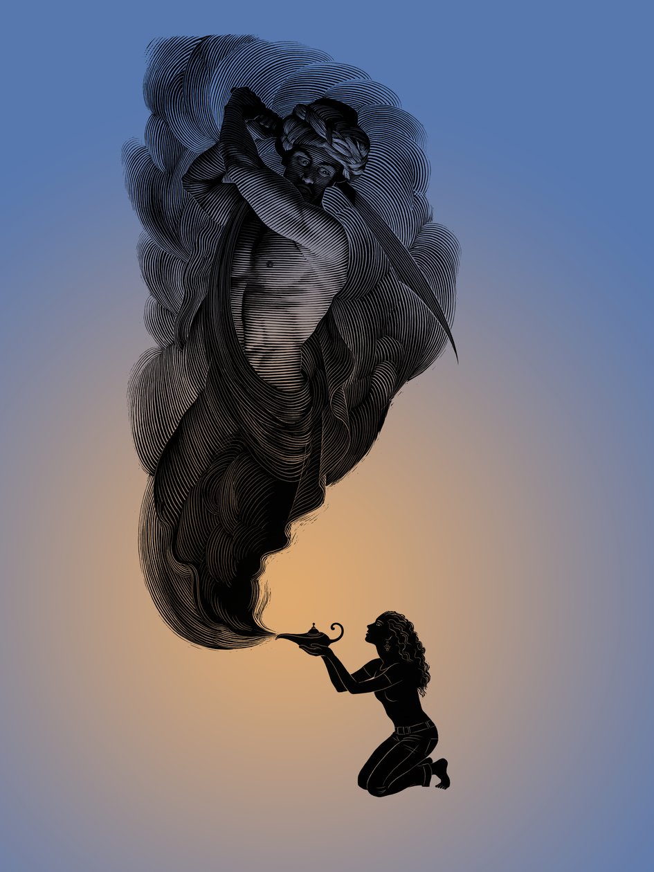 1001, 2006 (scratchboard, digitálisan színezve) alkotó: Scott McKowen
