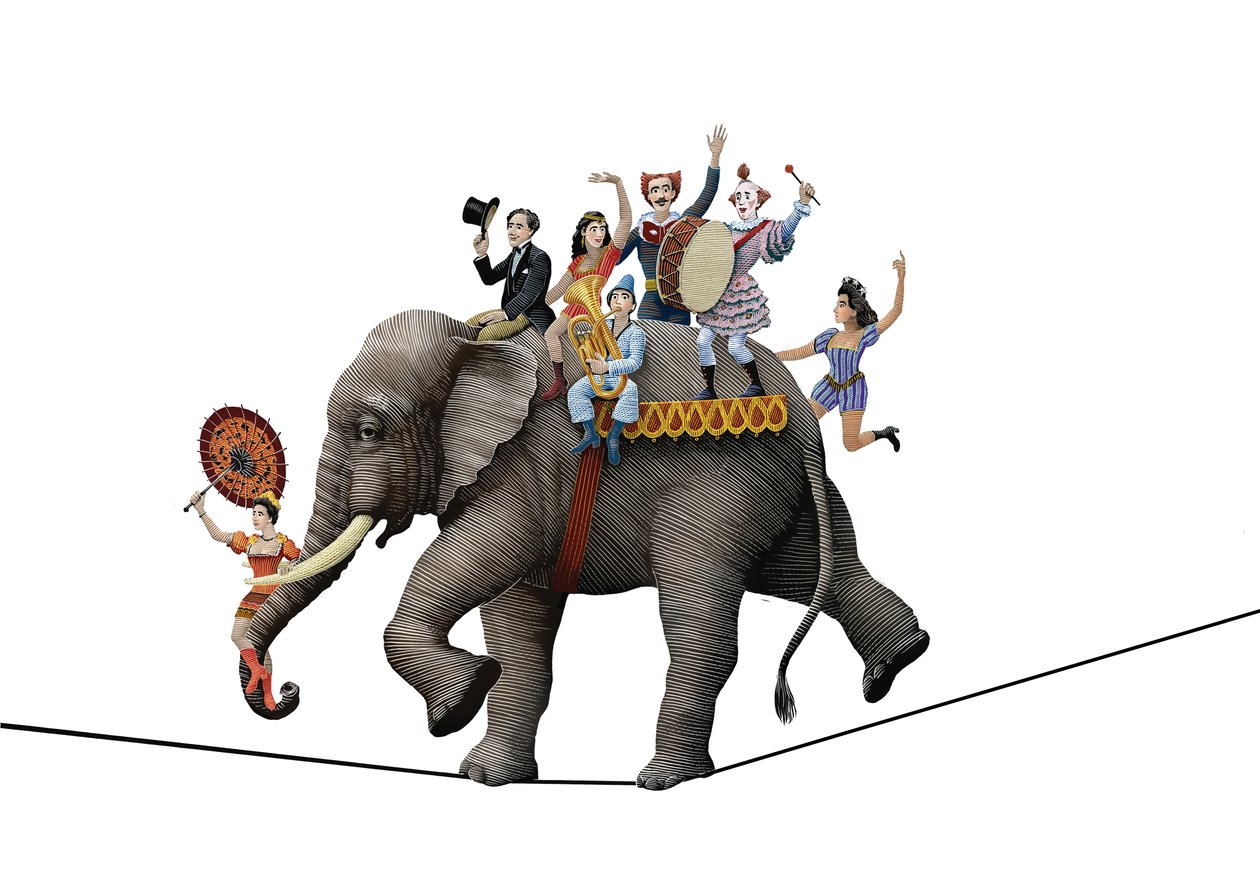 Barnum, 2020 (scratchboard, digitálisan színezve) alkotó: Scott McKowen