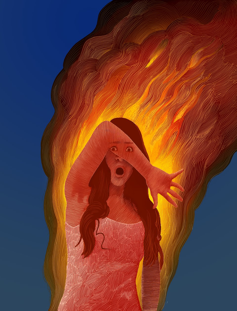 Carrie, 2022 (scratchboard, digitálisan színezve) alkotó: Scott McKowen