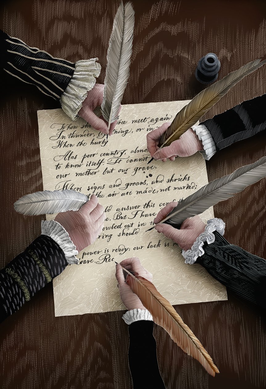 Equivocation, 2015 (scratchboard, digitálisan színezve) alkotó: Scott McKowen