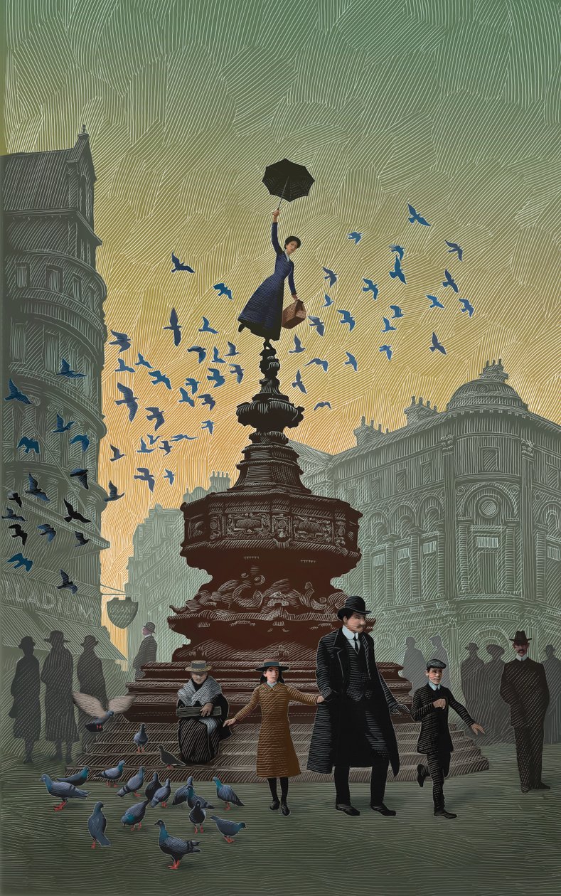 Mary Poppins, 2019 (scratchboard, digitálisan színezve) alkotó: Scott McKowen
