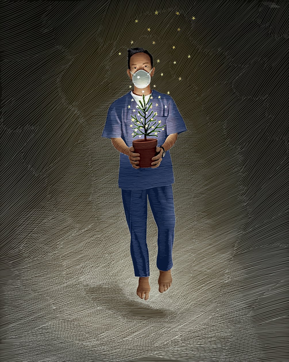 Nurse Angel, 2020 (scratchboard, digitálisan színezve) alkotó: Scott McKowen