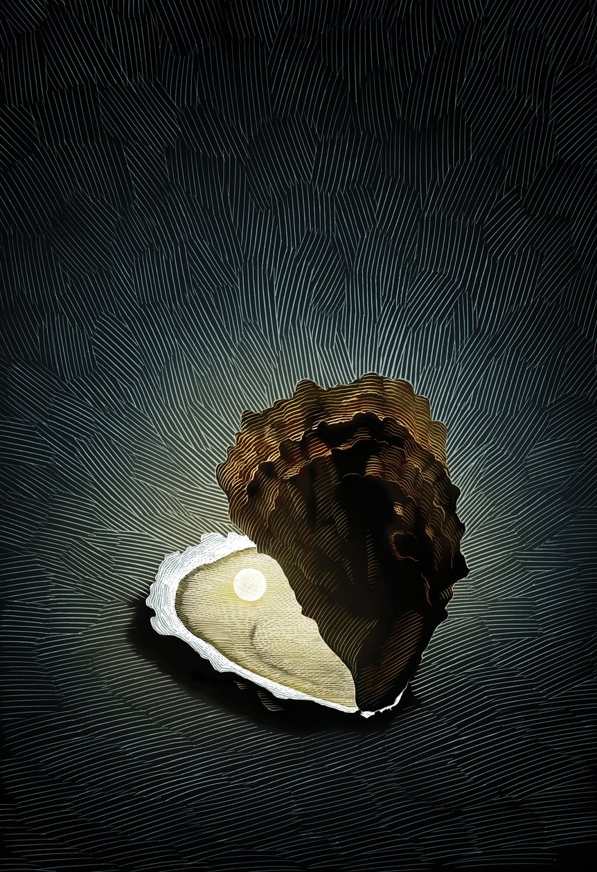 Pearl Oyster, 2008 (scratchboard, digitálisan színezve) alkotó: Scott McKowen