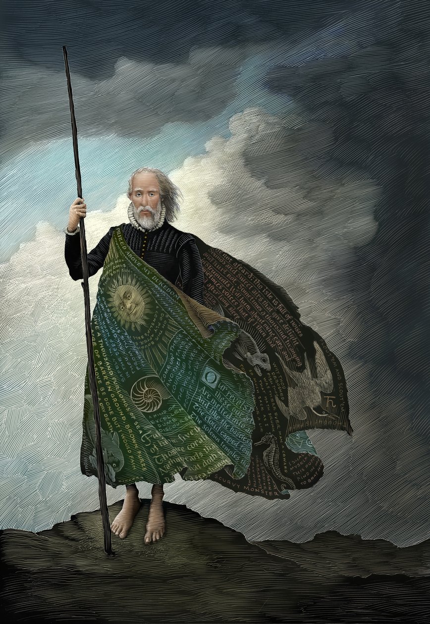 Prospero, 2014 (scratchboard, digitálisan színezve) alkotó: Scott McKowen