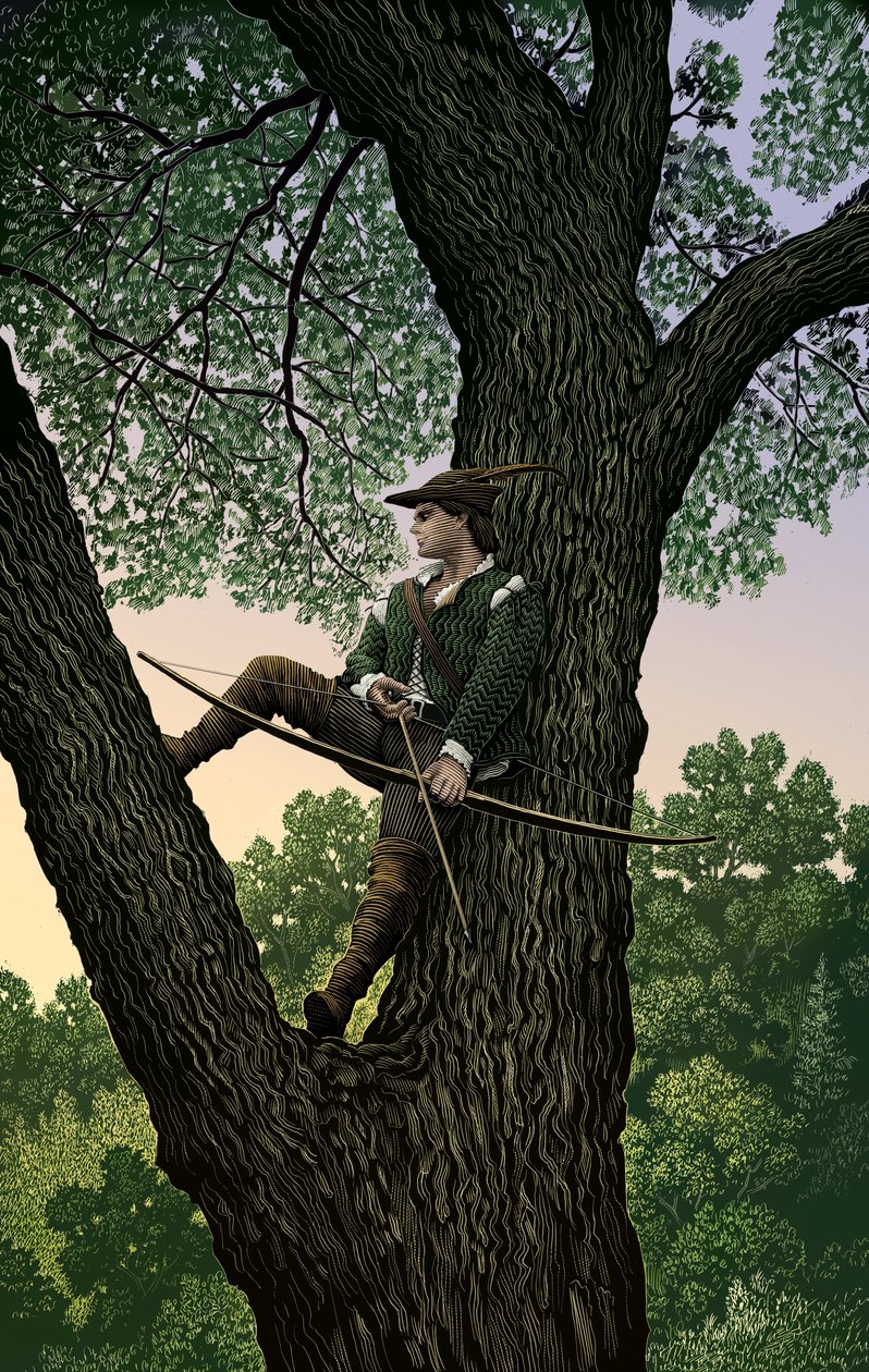Robin Hood, 2004 (scratchboard, digitálisan színezve) alkotó: Scott McKowen
