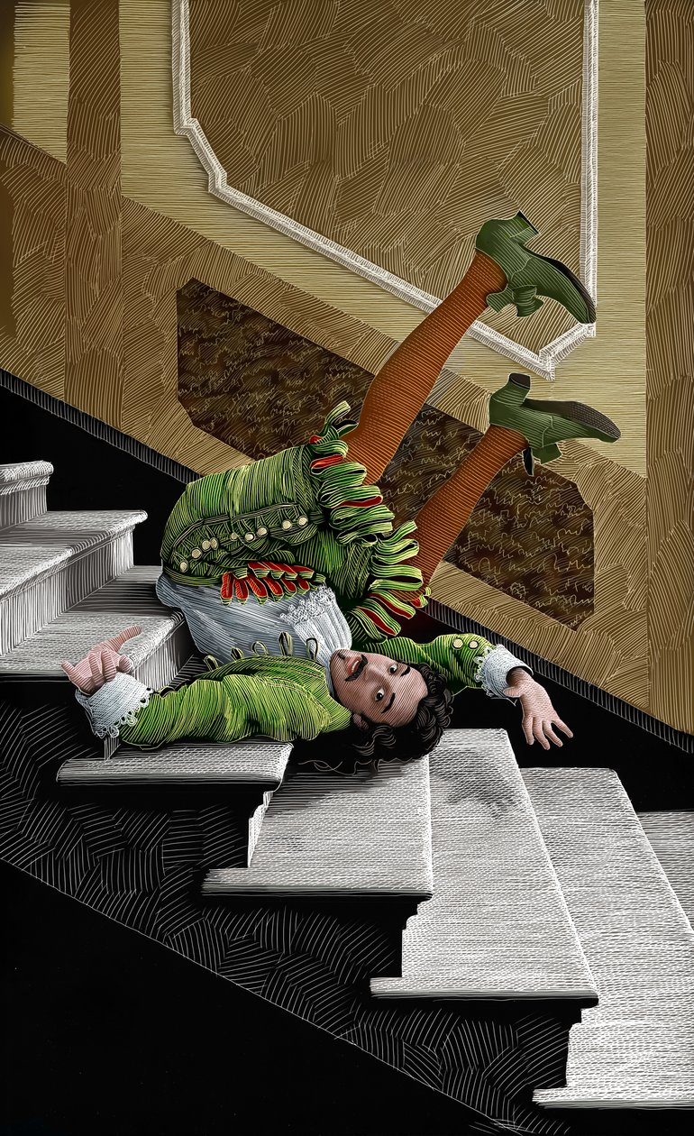The Bungler, 2017 (scratchboard, digitálisan színezve) alkotó: Scott McKowen