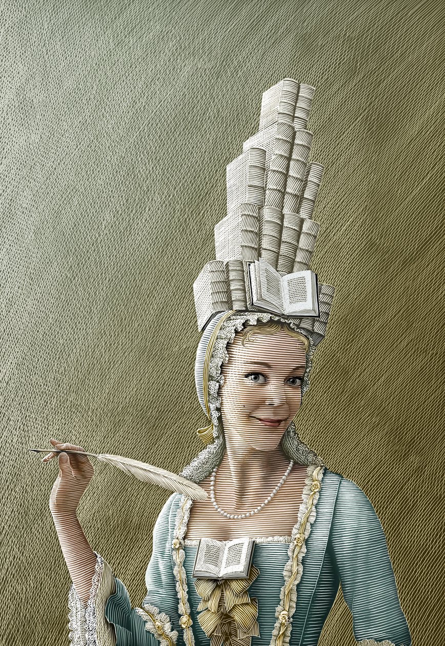 The Learned Ladies, 2014 (scratchboard, digitálisan színezve) alkotó: Scott McKowen